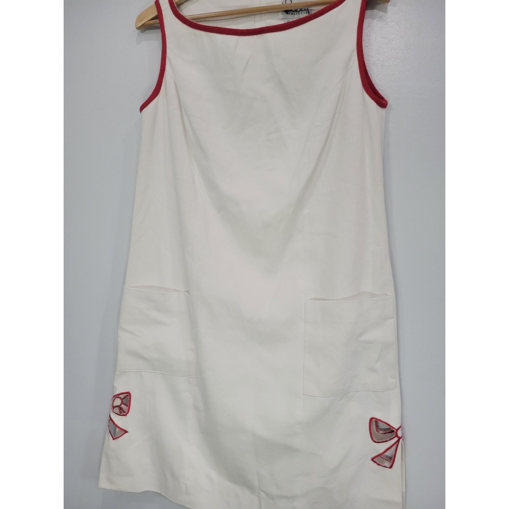 Lilly Pulitzer White Tag Cotton Pique Shift Dress Red Trim Bow Cutouts Womens 12 - Picture 3 of 10